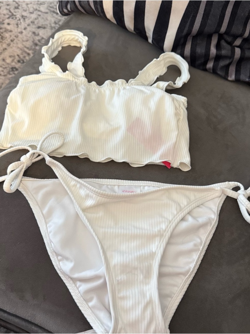Xhilaration White Ribbed Ruffle Bikini Set